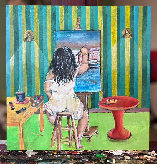 Medium Framed Acrylic Painting - Striped Walls.